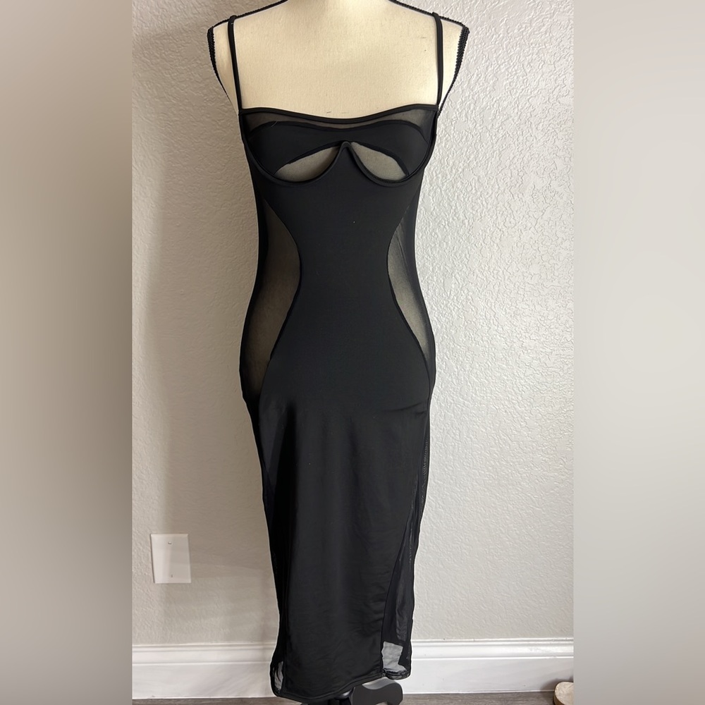 Black dress with sheer on the top and side